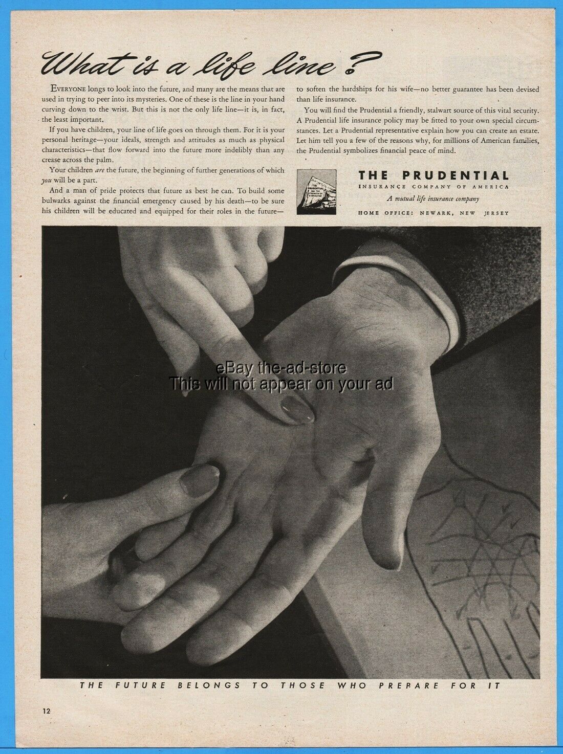 1944 The Prudential Insurance Palm Reader Palmistry What Is A Life Line Photo Ad