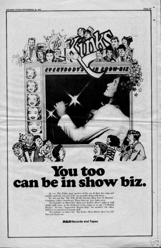 1972 The Kinks "everybodys In Show Business" Album Ad